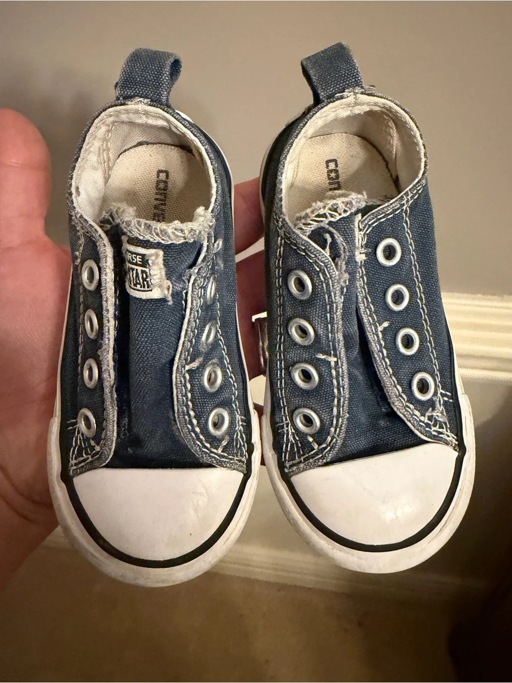 Converse Chuck Taylor All Star Blue Denim Slip On Hook Loop Infant Sneakers 6